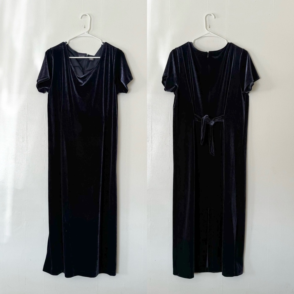 Hillard & Hanson Blue Crushed Velvet Midi Dress Size 16 Plus Size Formal Work